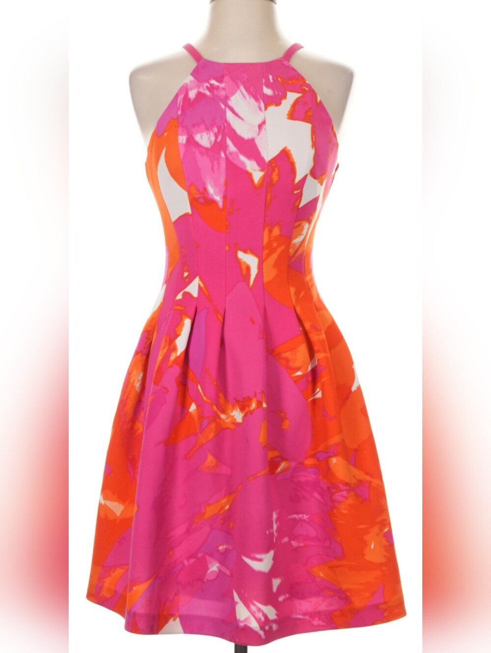 Vince Camuto Pink & Orange Abstract Floral Fit & Flare Dress NWOT Size 14
